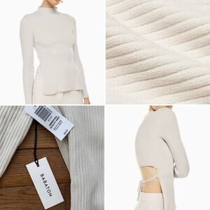 New Aritzia $98 Babaton Matte Pearl Sculpt Knit Mock Neck Tie Back Sweater XS